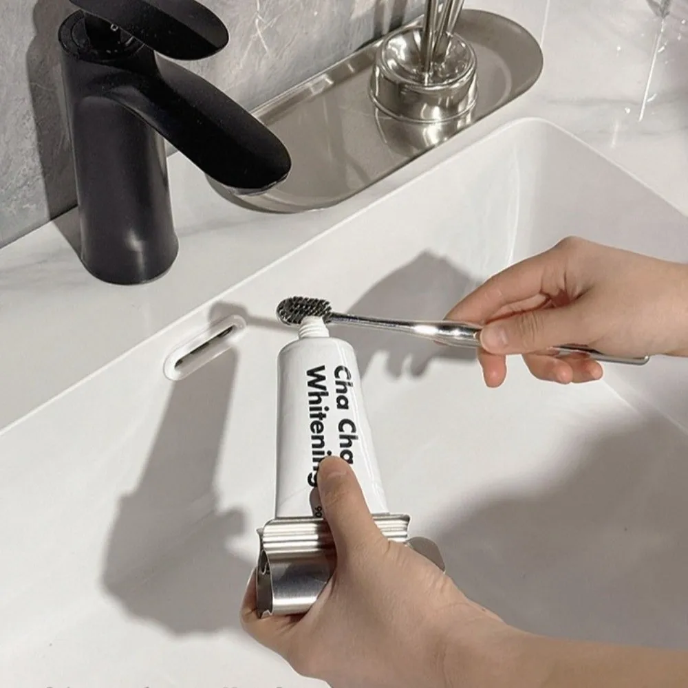 3pcs/Set Stainless Steel Toothbrush Holder Rustproof Multi-Functional Toothpaste Rack Space Saving Bathroom Storage Shelf