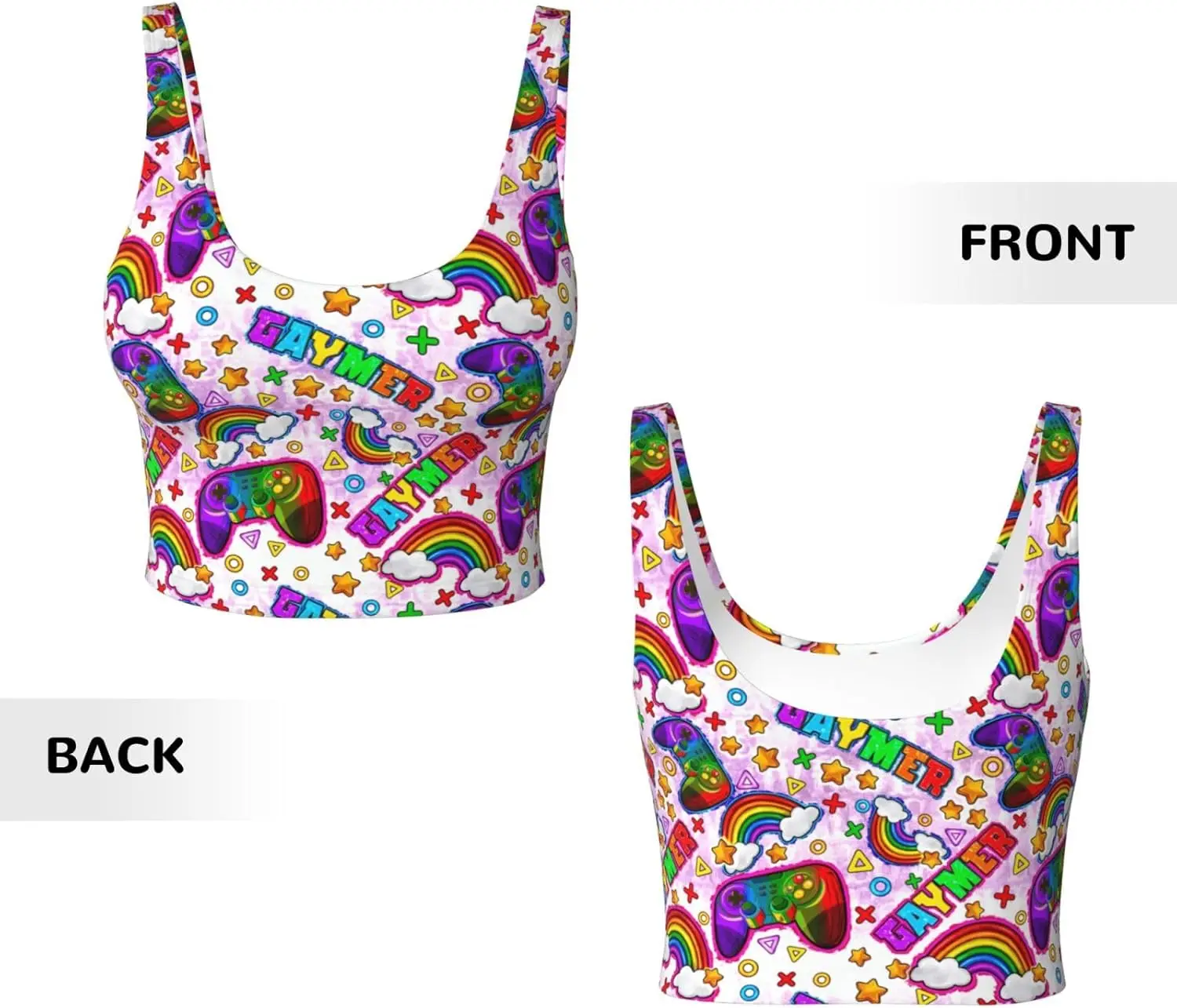 حمالات صدر رياضية بنمط قوس قزح للنساء، قمصان بدون أكمام للسيدات على شكل حرف U مع وسادات قابلة للإزالة لليوجا وصالة الألعاب الرياضية والجري وما إلى ذلك.