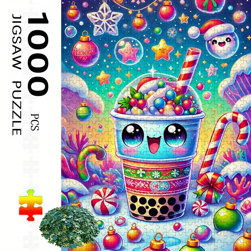 

1000pcs Christmas Boba Puzzle - Vibrant Holiday Fun, Adult Challenge Brain Teaser, Family Fun Home Decor Gift, Scratch-Resista