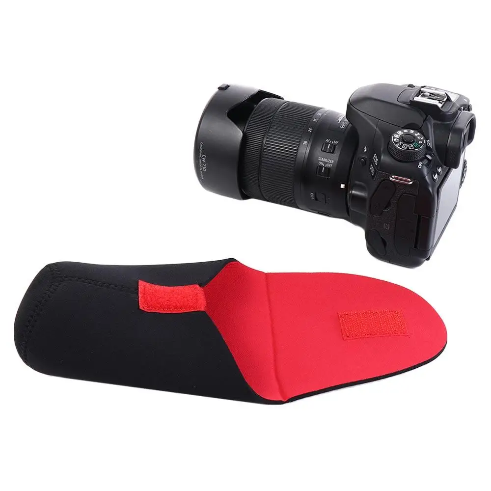 Neoprene Camera Lens Pouch Bag Waterproof Thickening DSLR Camera Lens Bag Soft Red/Black Neoprene Paste Lens