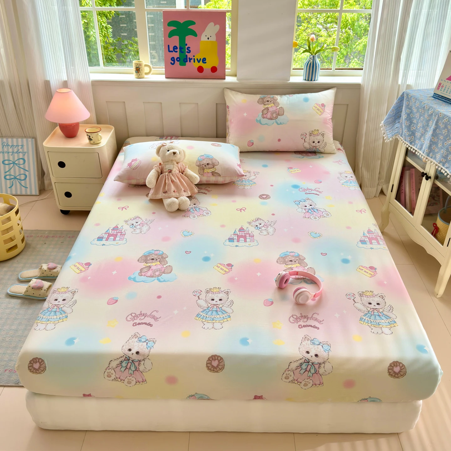 100% Cotton Cartoon Style Fitted Bed Sheet for Kids With Elastic lençol de cama de casal Bed Sheets Soft colcha de cama casal