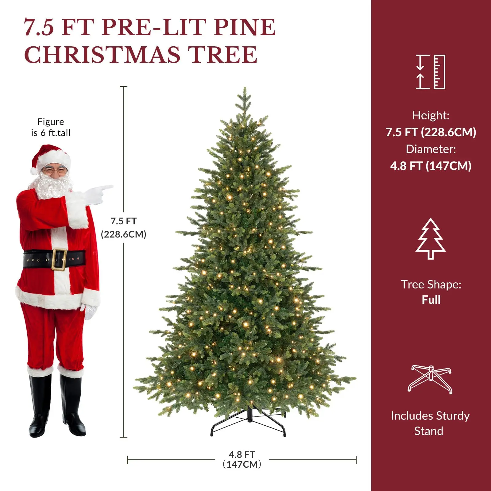 7.5ft Prelit Artificial Fir Christmas Tree with Dual Color Lights