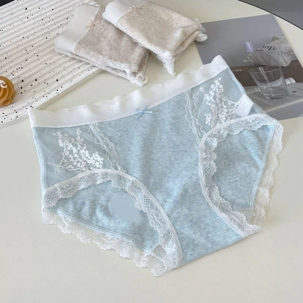 

Cute Mid-waist Mesh Lace Underpants Bow Cotton Sweet Panties Sweet Thin Seamless Briefs Girl