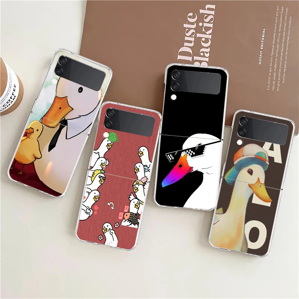 Cartoon Cute Goose Game Hard PC Phone Case For Samsung Galaxy Z Flip 4 5 Transparent Cover For Galaxy Z Flip 3 Foldable Case Bag