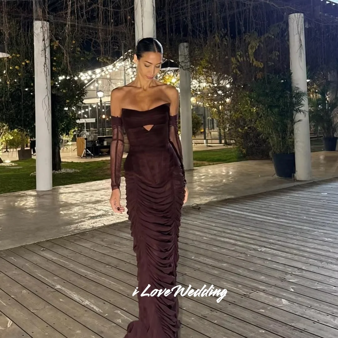 

Red Strapless Evening Dresses 2025 Backless Mermaid Multi-Layered Floor-Length Pleated Prom Dress Wedding Party Dress Customized