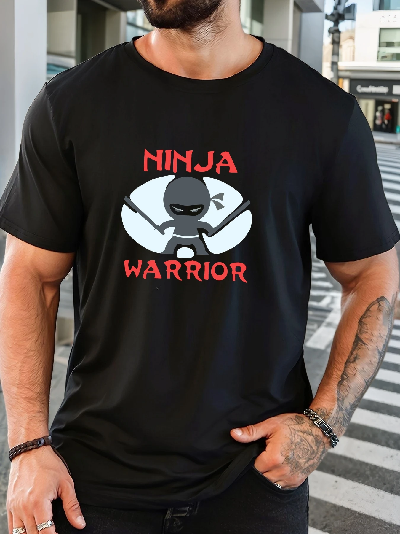 

Men's 100% Cotton Printed T-Shirt NINJA WARRIOR Pattern Summer Casual Oversized Round Neck Short Sleeve Comfortable Daily Tee