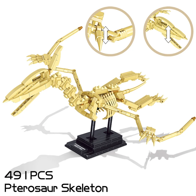 Educational Dinosaur Fossil Skeleton Building Blocks - Realistic Tyrannosaurus rex, Triceratops, Pterosaur and Stegosaurus Model