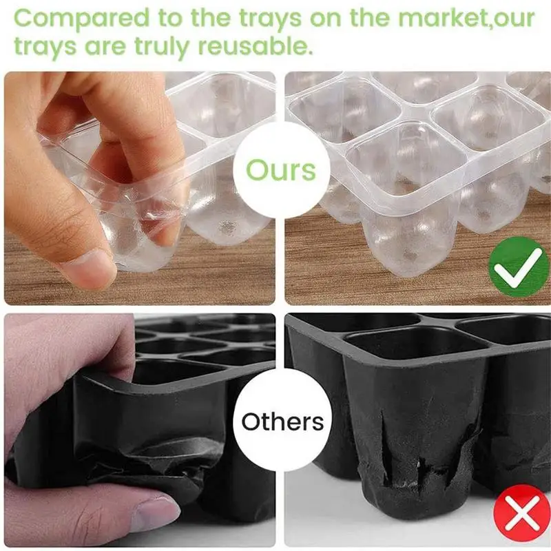 Indoor Plant Starter Kit 12 Cells Plant Growing Trays With Holes Ventilation Reusable Plant Tray Drainage Hole Base Greenhouse