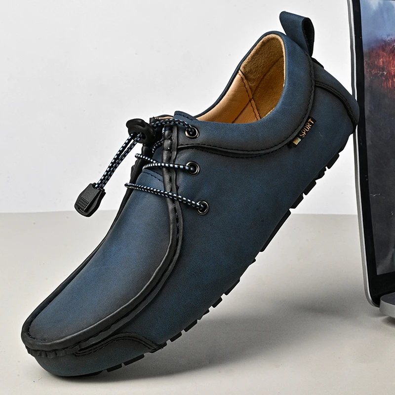 

Модные мужские дышащие нескользящие туфли для вождения на весну. Новые удобные мужские туфли с круглым носком и мягкой подошвой.