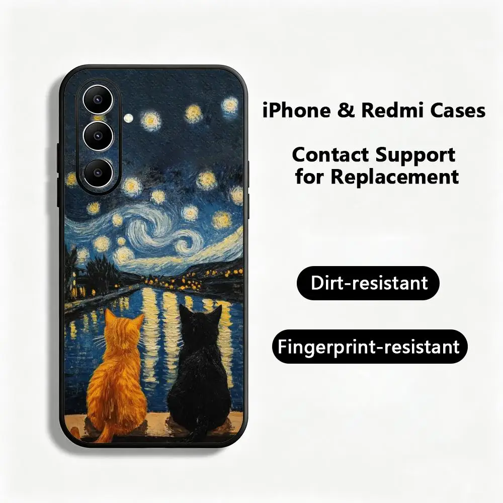 Van Gogh Starry sky Phone Case For Samsung Galaxy S26 S25 S24 S23 S22 S21 S20 Plus Ultra Note20 Soft Black