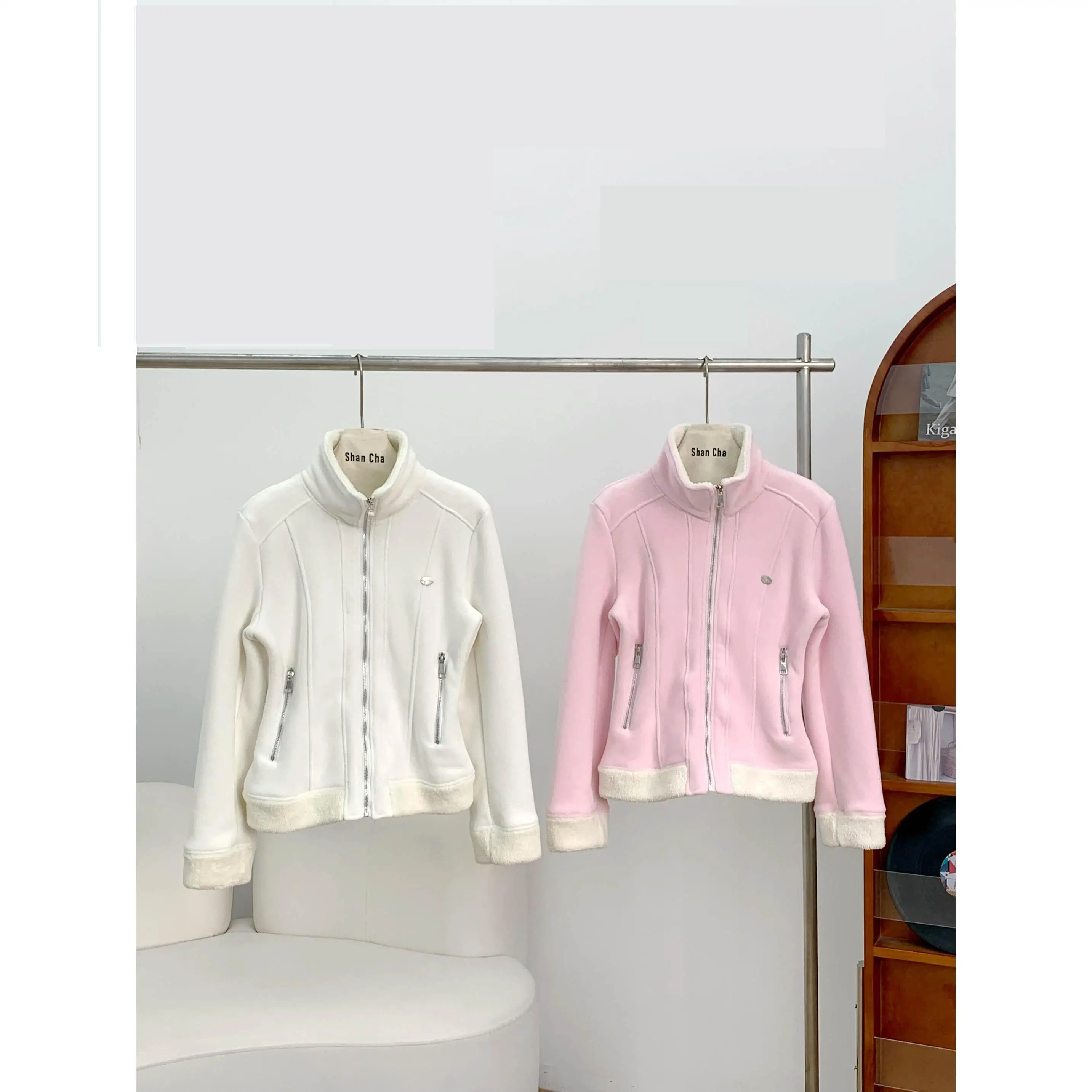 Women\'s Winter Fleece Lining Warm Slim Jacket Lady Long Sleeve Turn Down Collar Double-sided Fleece Turn Down Collar Outwear