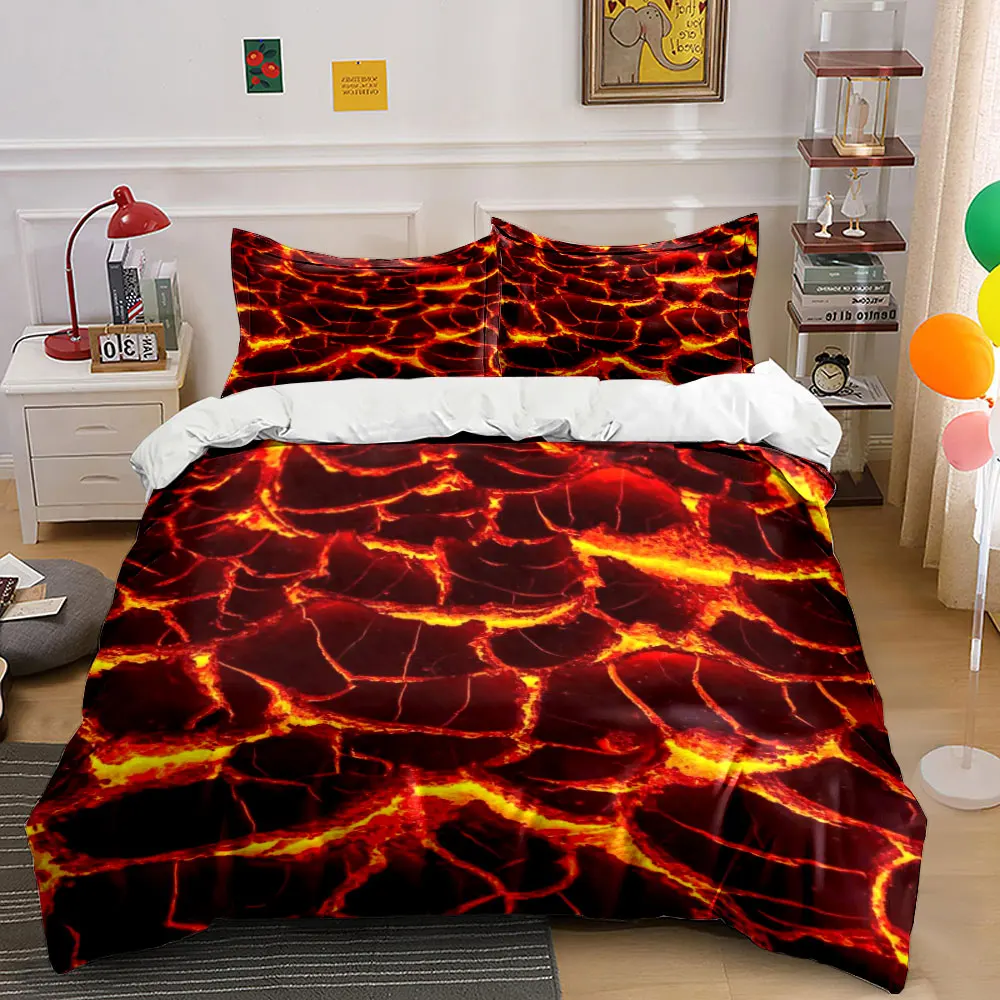 

3Pcs Lava Crack Print Bedding Set, Volcano Magma Texture Duvet Cover + 2 Pillowcases, Soft Polyester for Teens Bedroom, Gifts