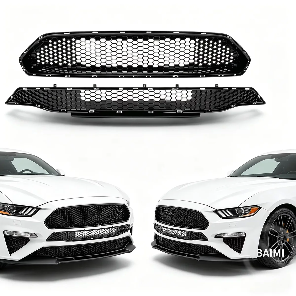 FOR Ford Mustang 2018-2023 Upper and Lower Grilles, Black Sporty Mesh Grille Package OE JR3Z-8200-AD/JR3Z-17K945-BA