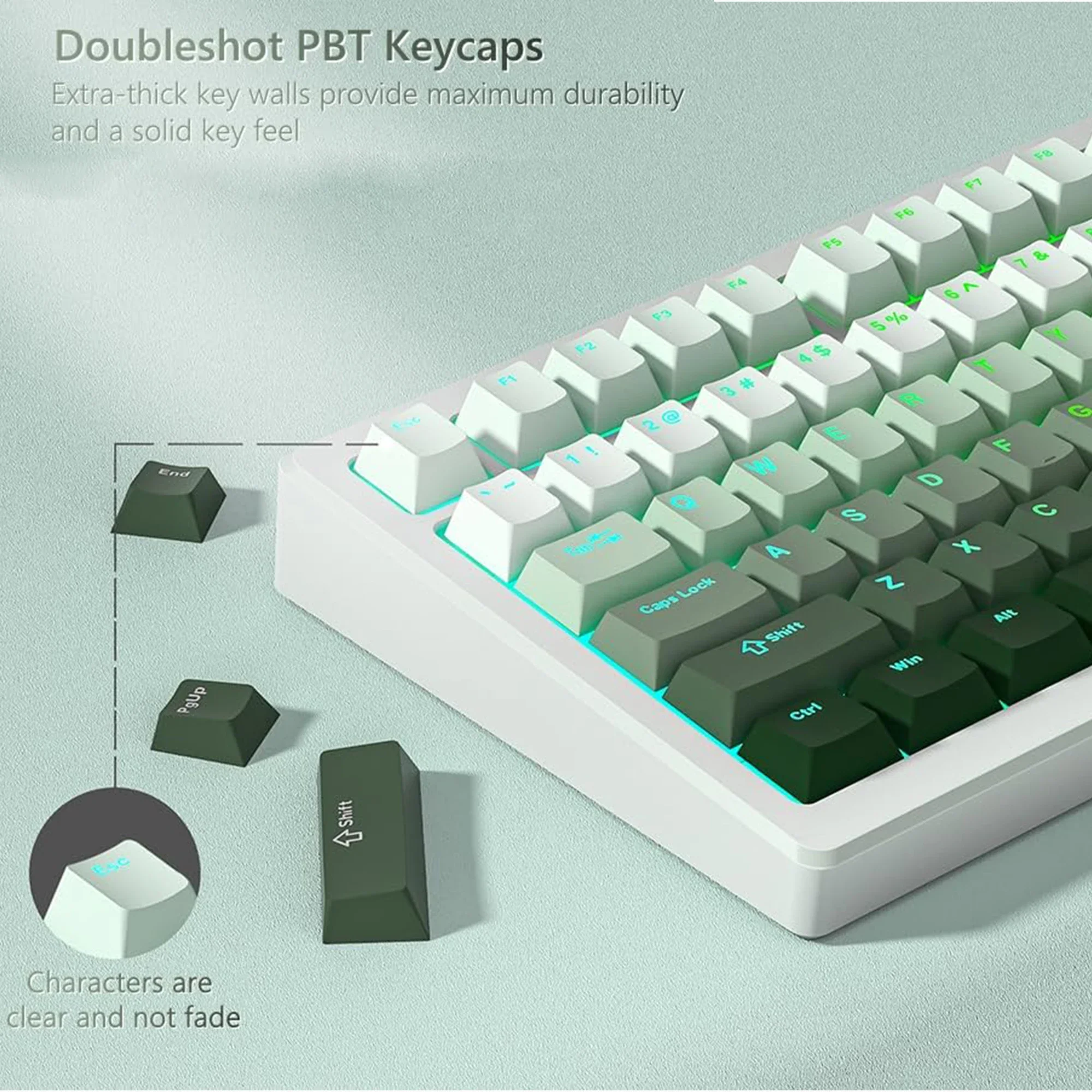 

132+ Keys Gradient Green PBT Double Shot Top Print Shine Through Backlit keycaps