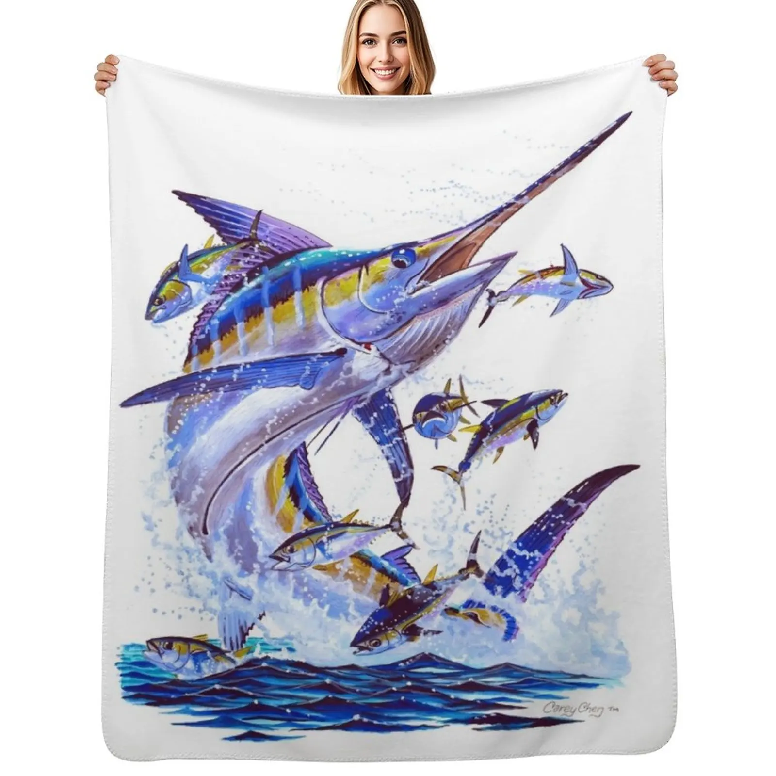 blue marlin and tunas Throw Blanket Large warm winter Nap Loose Furrys Polar Blankets