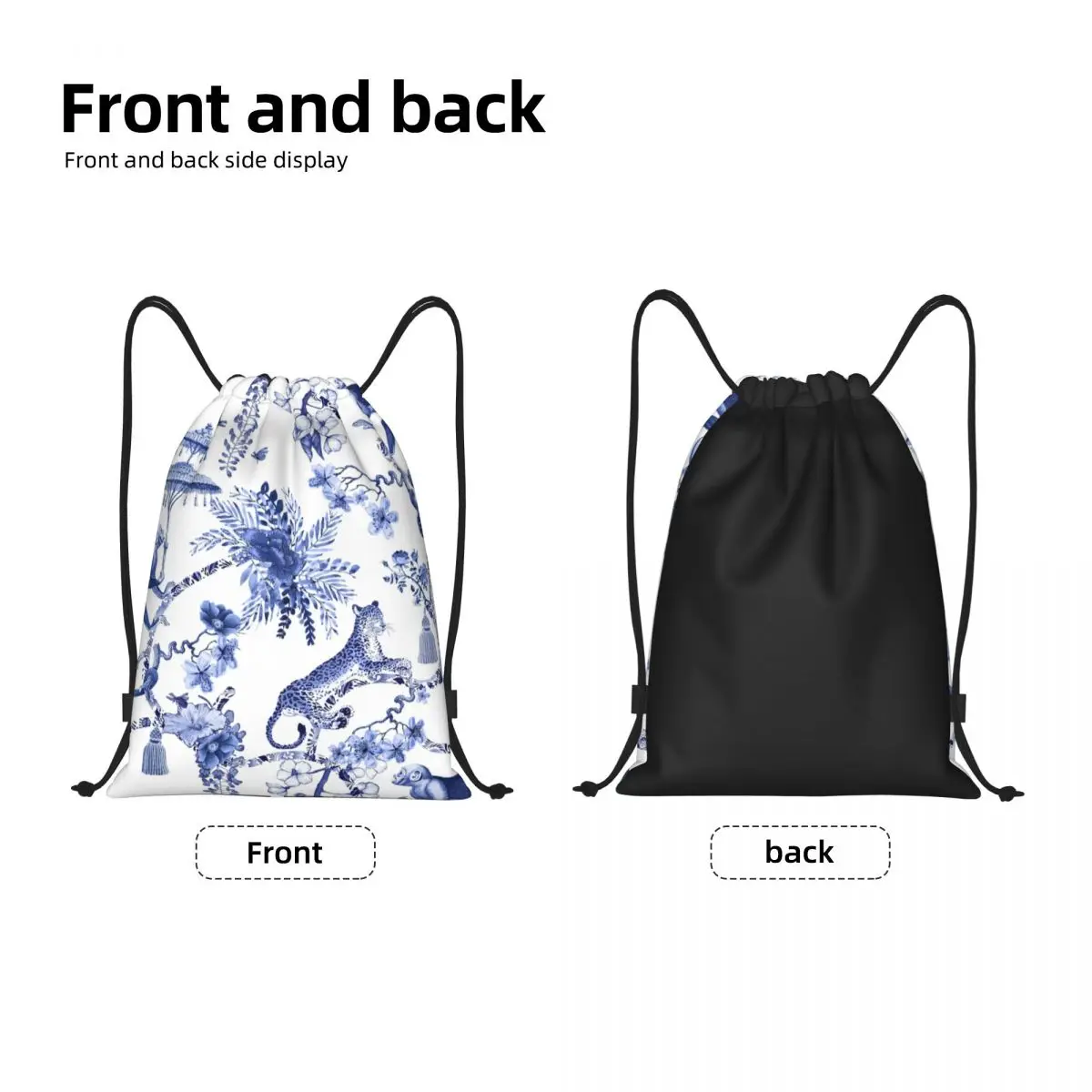 Playful Menagerie Blue And White Chinoiseire Pattern Drawstring Backpack Bags Porcelain Gym Sports Sackpack Sacks for Training