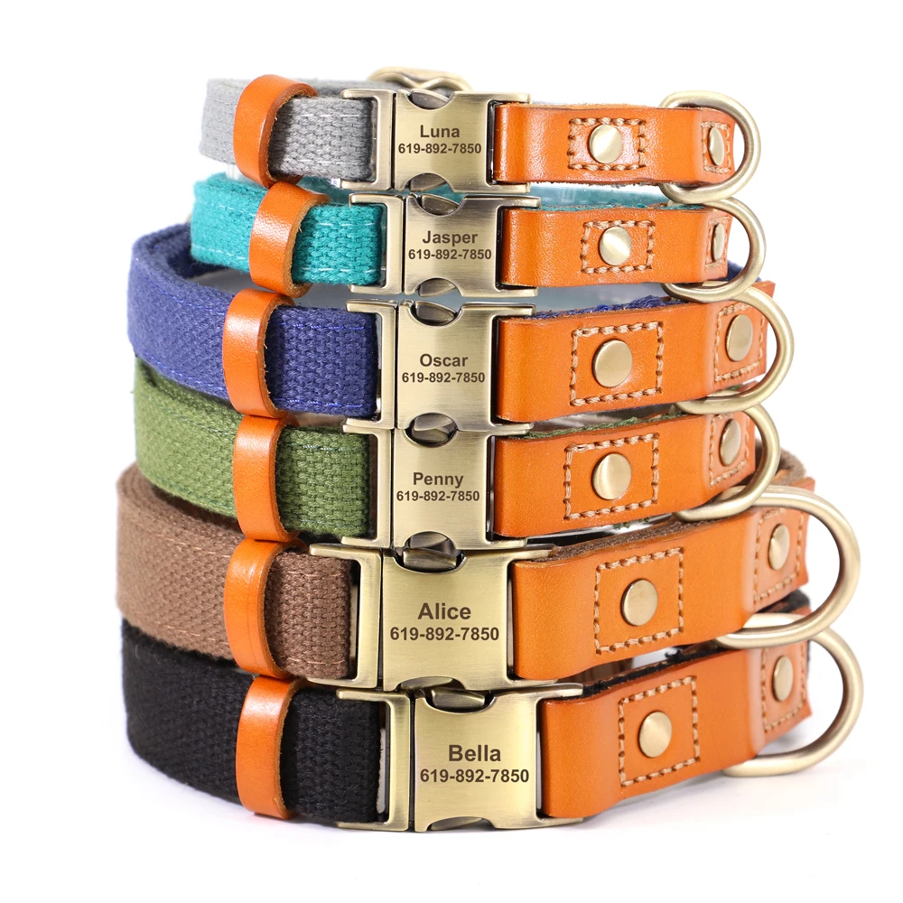 Personalized Dog Buckle Collar Nylon Leather Dog Collars Freen Engraving Name For Small Medium Dogs Anti-lost Chihuahua Collars