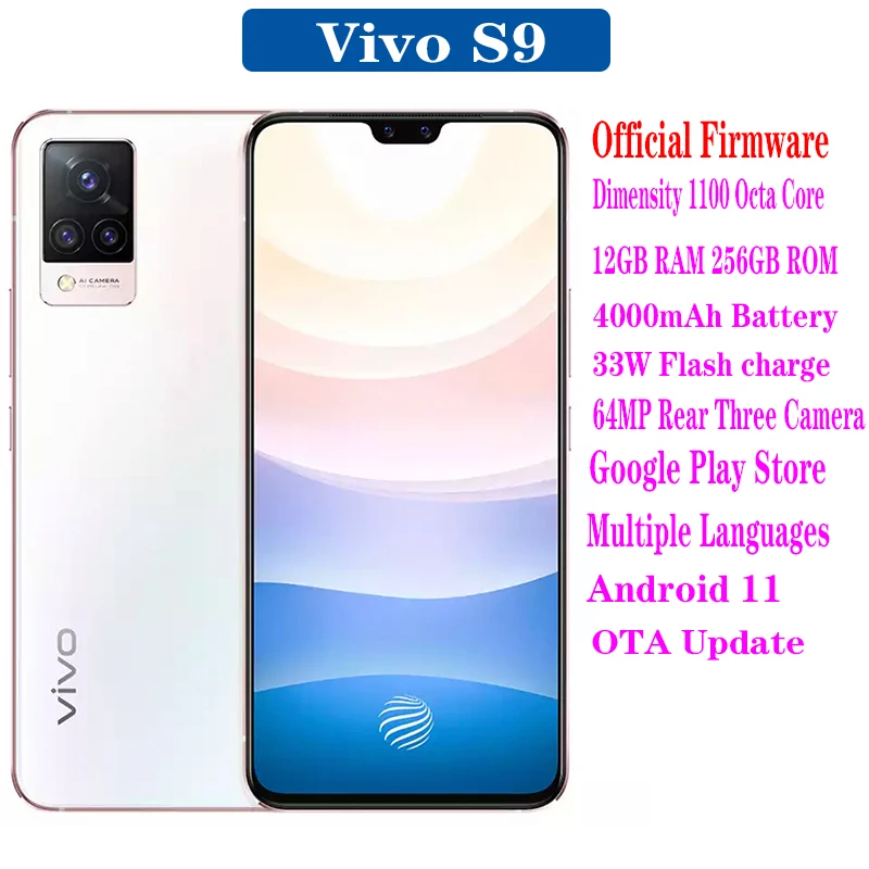 New Vivo S9 5G SmartPhone 90Hz 8GB 12GB RAM 128GB 256GB ROM Dimensity 1100 4000mAh Battery 33W Android 11 AMOLED NFC Google play