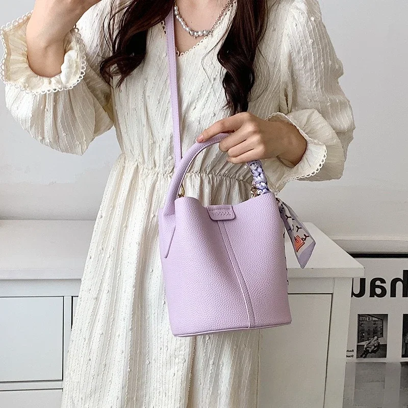 Fashion Handbag Solid Color New Style French Chic Single Shoulder and Crossbody Bag Trendy Bucket Bag
