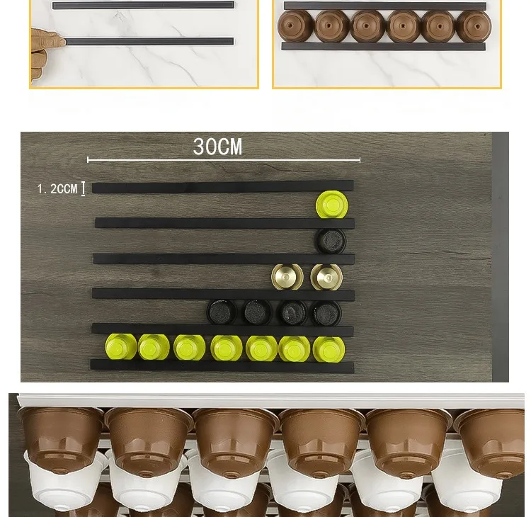 6PCS Coffee Capsule Storage Shelf Magnetic Stickers Dual use Space Saving Wall Hanging fFree Punch Coffee Storage Strip