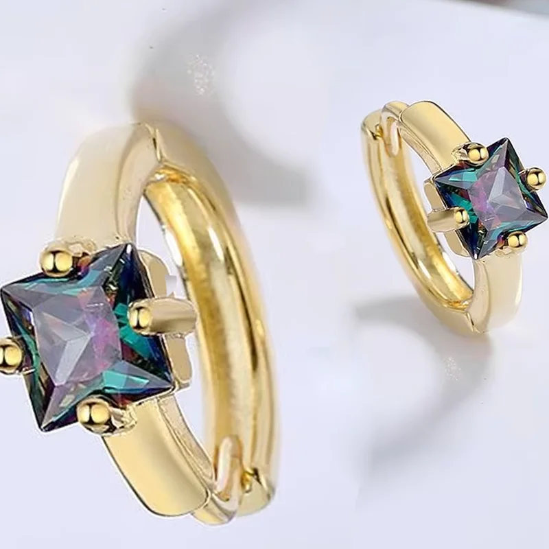 Earrings for Wedding Engagement Party Accrssories Luxury Stamp 925 Sterling Silver Rainbow Crystal Cubic Zircon Stone Women