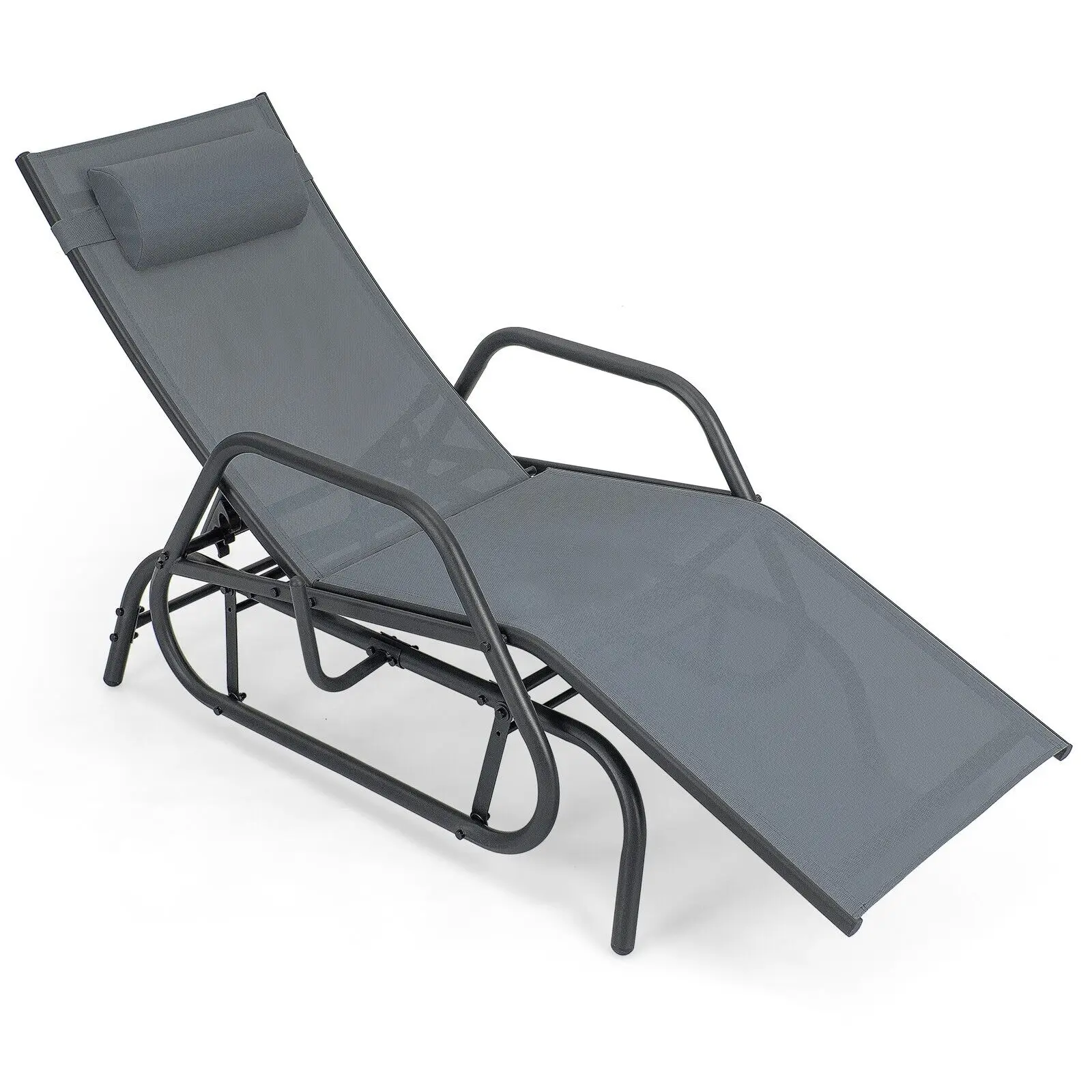 GOFLAME Patio Chaise Lounge Glider Recliner Chair Adjustable Sturdy Metal Frame Outdoor