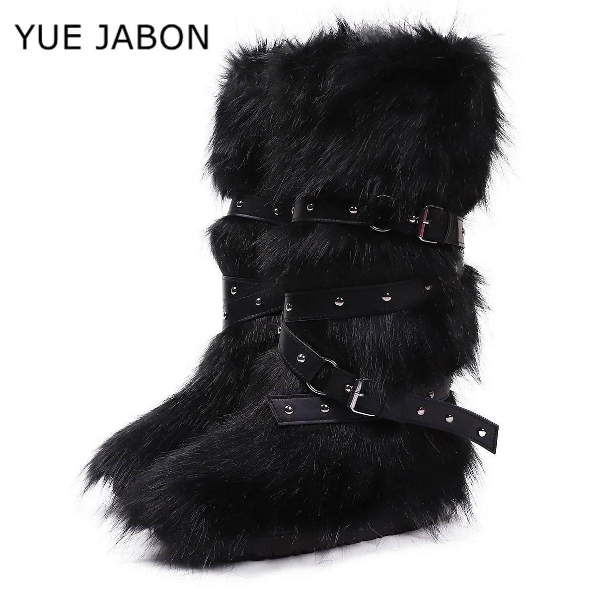 فو الفراء حزام مشبك الأشرطة الثلوج الأحذية جولة تو الصلبة برشام الانزلاق على الارتفاع زيادة الركبة أحذية عالية 2026 جديد النساء أحذية دافئة #2