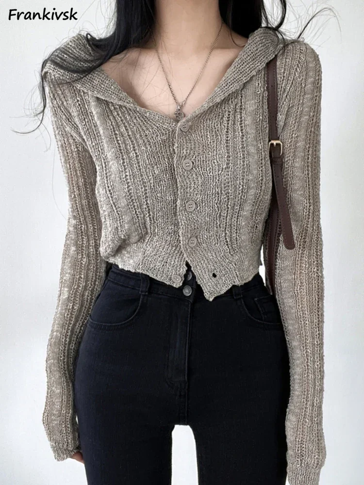 

Cardigan Women Trendy Slim Elegant All-match Retro Korean Style Temperament Niche Artistic Spring Cropped Knitwear Chic Simple