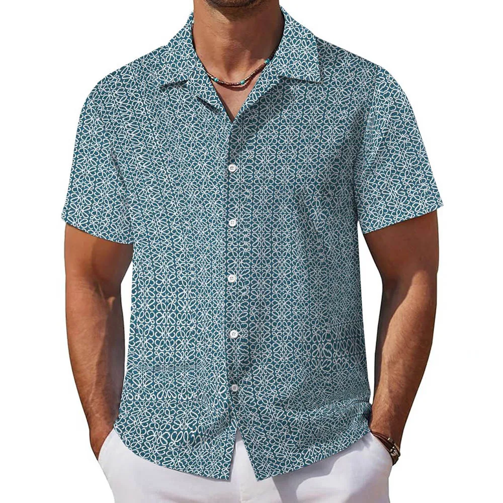 

Летняя мужская жаккардовая рубашка с короткими рукавами, американская ретро-модная тенденция, уличная повседневная свободная дышащая нишевая повседневная мужская рубашка 2025