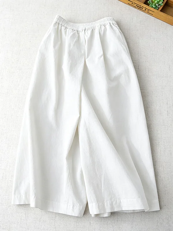 Casual Wide Leg Pants Artistic Versatile Nine Point Pants High Waist Elastic Waist Cotton 100% Autumn New Style Women's Pants