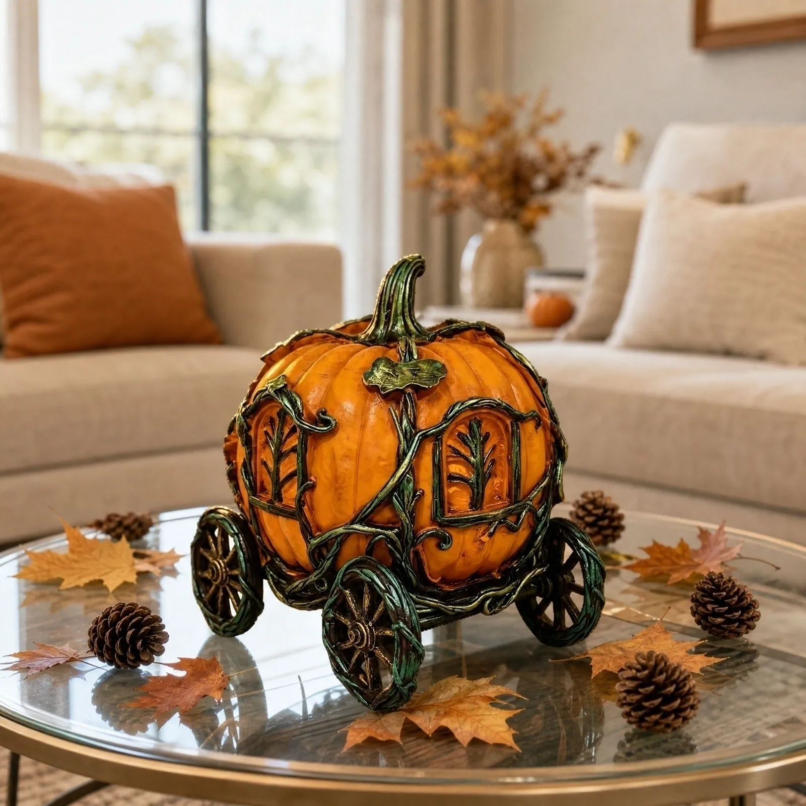 Halloween Pumpkin Car Resin Decoration Halloween Pumpkin Carriage Figurine for Party Decor Centerpiece for Home Decor