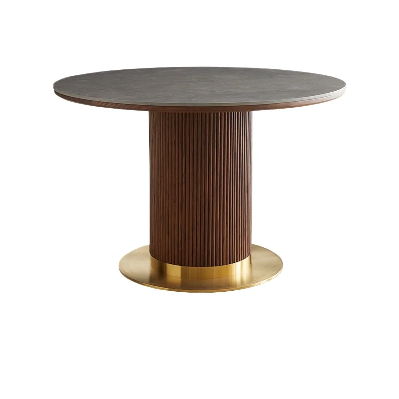 

Solid wood rock slab dining table and chair combination, oak French retro round dining table household