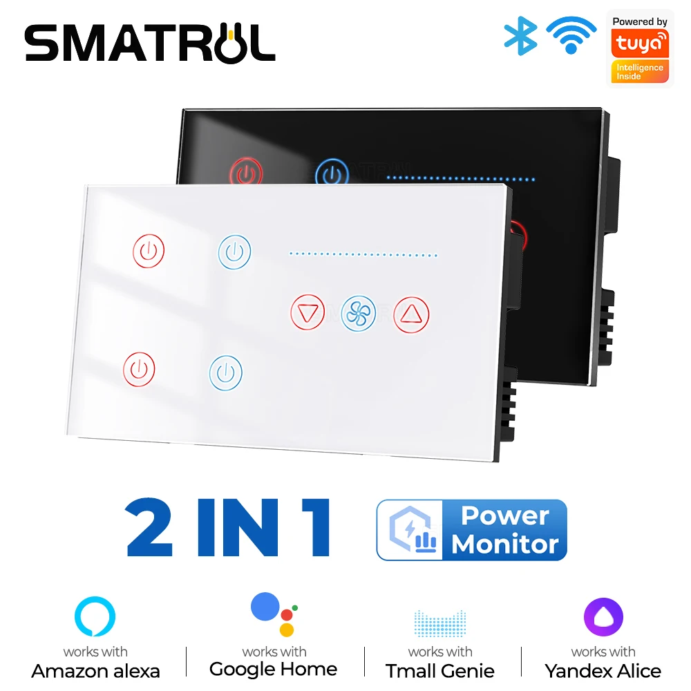 Zigbee WIFI Smart Wall Switch Ceiling Fan Speed Control Tuya Smart Life 4 Gangs Light Switches Power Monitor Touch Glass Alexa