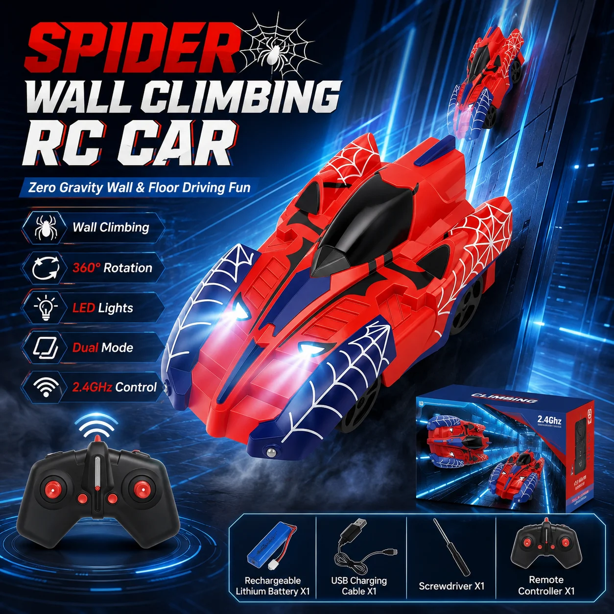 Kids Xbox Toys - 스파이더 벽타기 RC카 2.4GHz 무선 조종