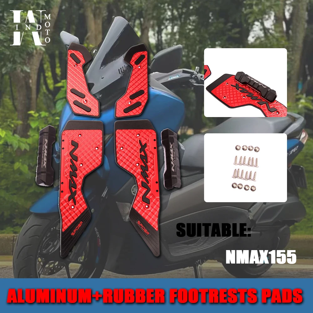 Footrests Pads Pedals For YAMAHA NMAX155 Aluminum+Rubber Rests Step Cover Plate Non-slip Foot Pad Pedal