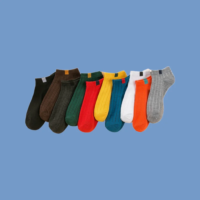 

5/10 Pairs Candy Ten-color Cloth Label Shallow Mouth Men And Women Boat Socks College Style Boat Socks Women's Socks