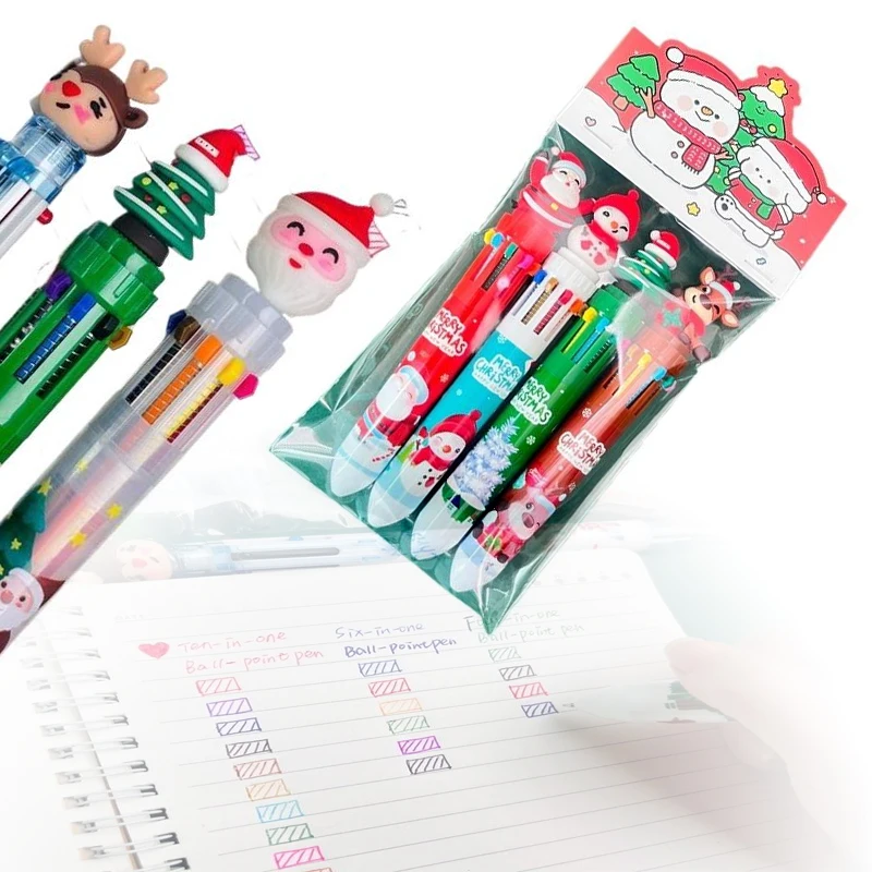 احتفالي الكرتون الكرتون عيد الميلاد قلم حبر جاف سانتا كلوز الملونة كتيب الصحافة القلم ، هدايا عيد الميلاد الطلاب القرطاسية الجوائز