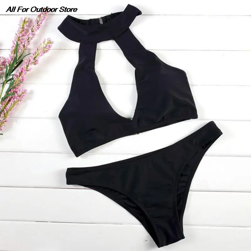 Women Swimsuit Bikini Set Halter Hollow Out 2 Piece Swimming Bathing Suits Swimwear Female Summer Beachwear Bikinis Sets