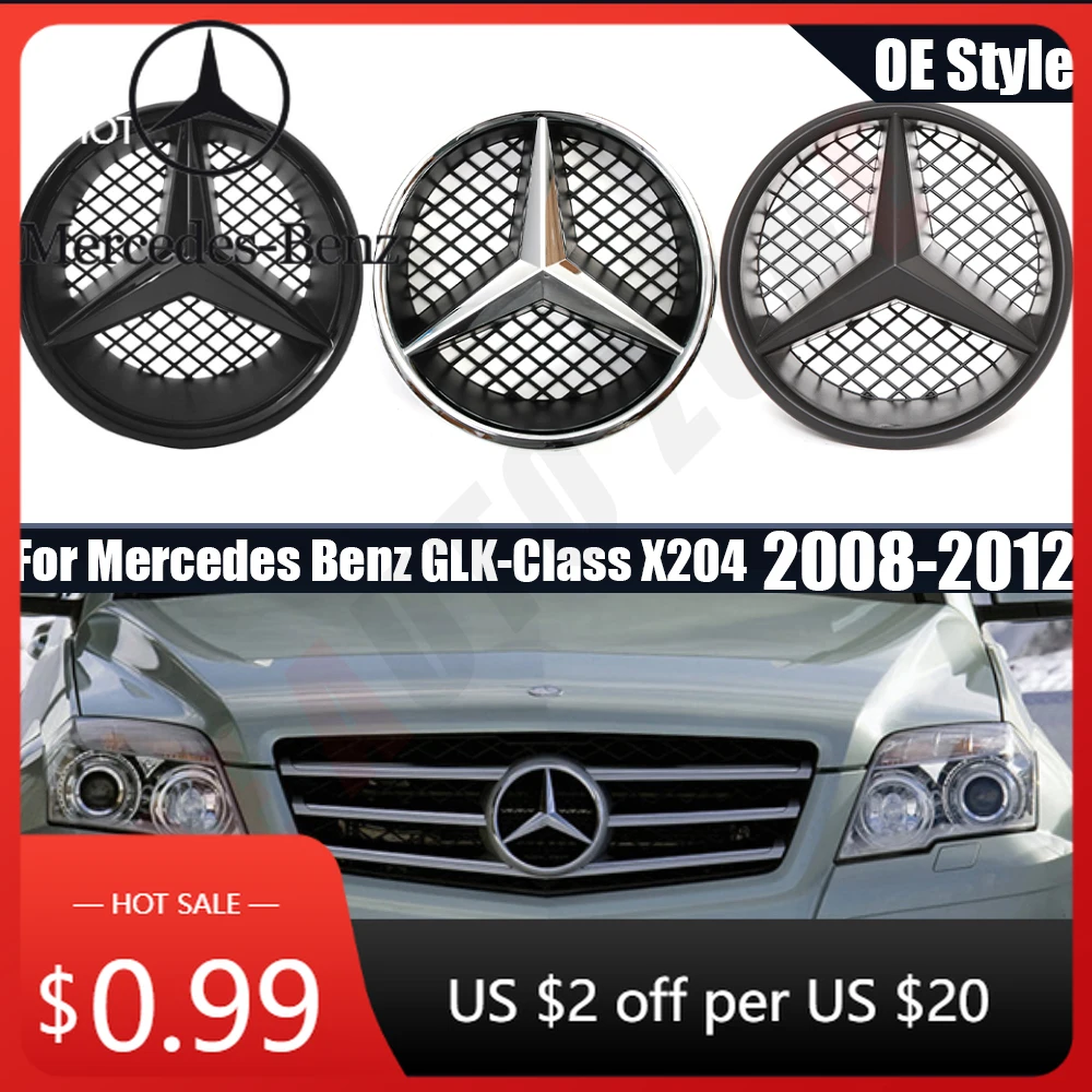 

Горячая черная и серебристая передняя решетка в стиле OE, глянцевая черная эмблема со звездой для Mercedes Benz GLK-Class X204 2008-2012 GLK28, автомобильная наклейка