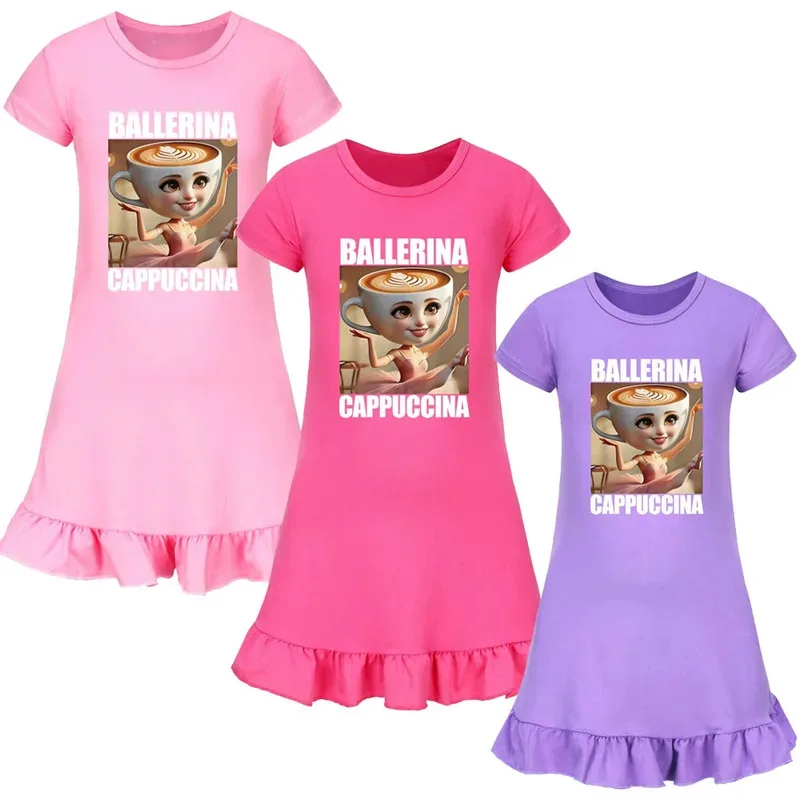 الصيف فتاة لطيف راقصة الباليه كابتشينا ثوب النوم الاطفال الكرتون تونغ الصحور منامة فستان لفتاة في سن المراهقة فستان سهرة فستان نوم الطفل #1