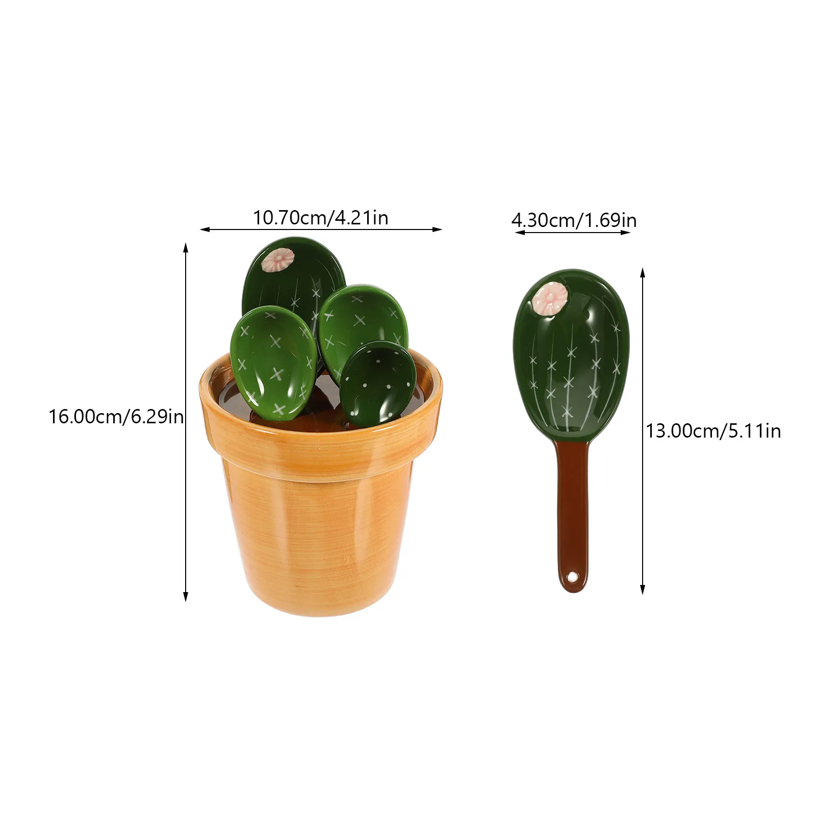 1Set Cactus Measuring Spoon Ceramic Material Kitchen Baking Tool Holder Space-Saving Graduated Measuring Scoop for Dry Wet