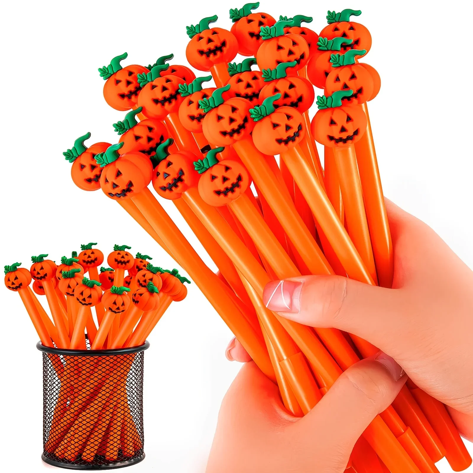Halloween Pens, Pumpkin Shape Skull Heads Pens, 0.5mm Bulk Black Rollerball Pen for Halloween Thanksgiving Party Supplies