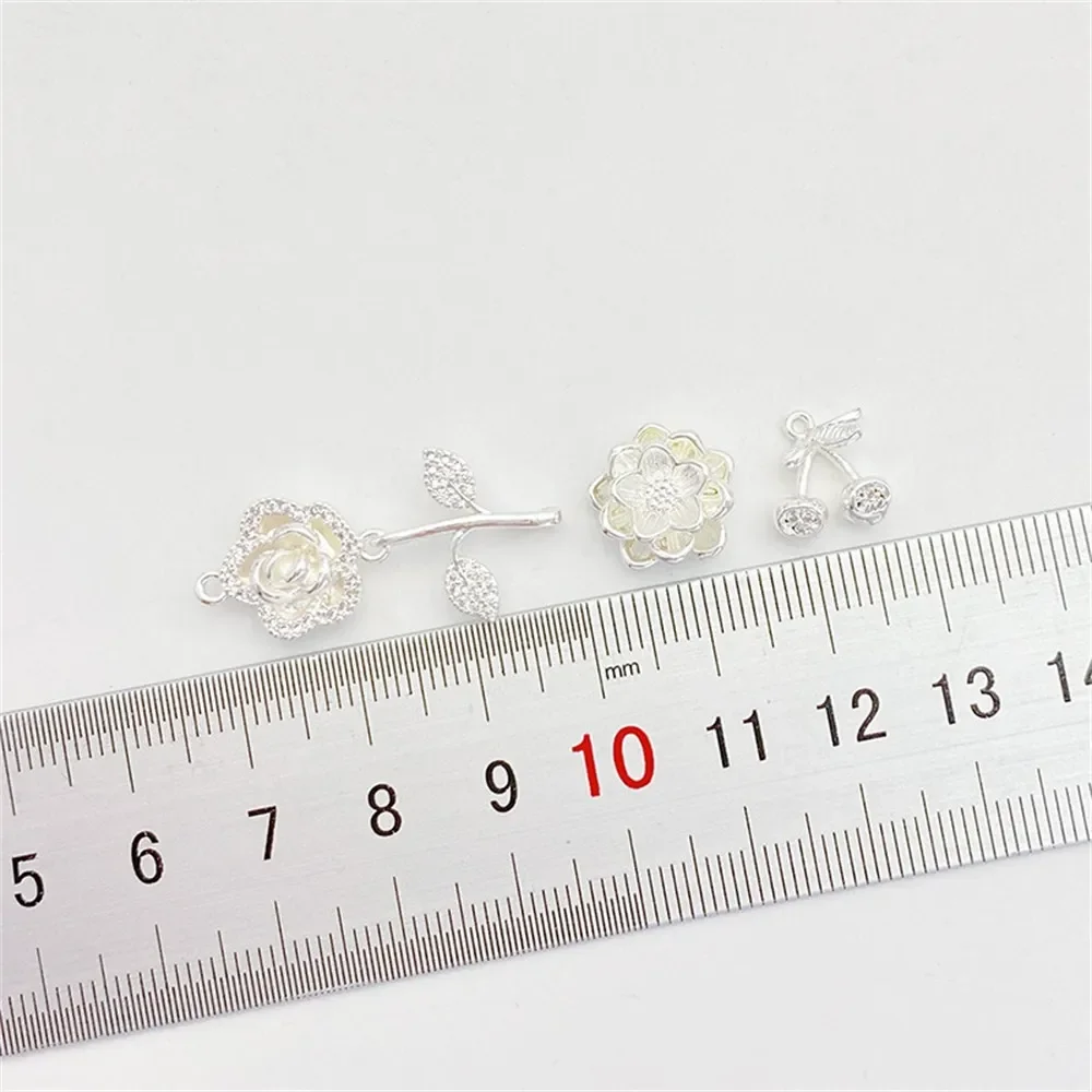 

Copper Plated 925 Silver Zircon Cherry Rose Pendant Bead Spacer Handmade DIY String Bracelet Necklace Jewelry Material