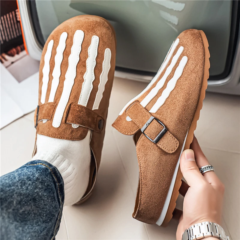Mules Half Shoes for Man Closed Toe Slip On Flat Sneakers Wide Toe Open Back Casual Shoes Loafers Slippers Platform Men Drivers