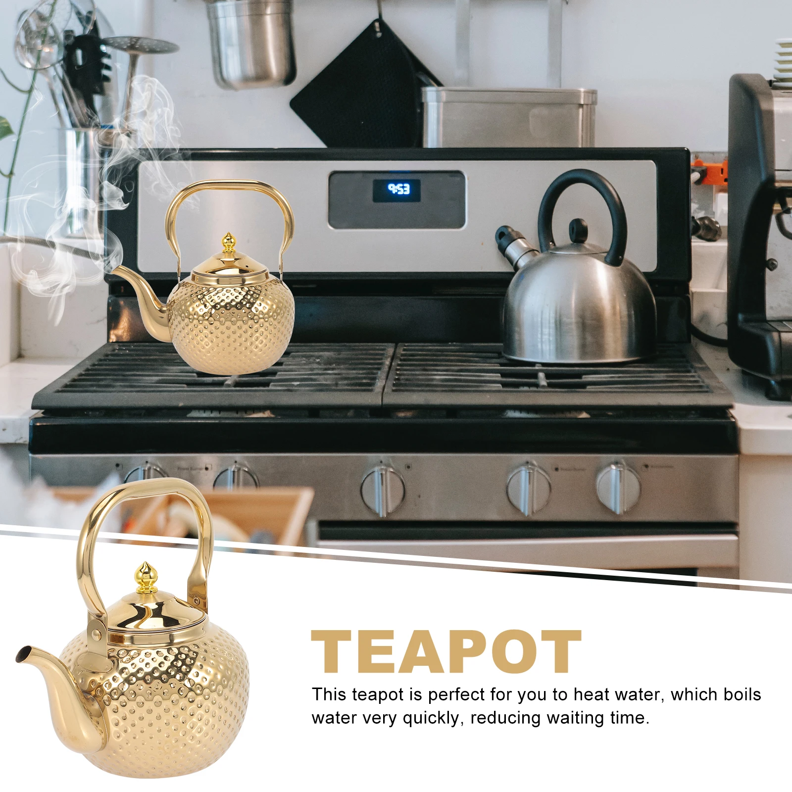 

Stainless Steel Teapot Kettle for Kitchen Stove Top Coffee Hot Water Golden Loose Leaf Tea Maker Compact Easy Clean
