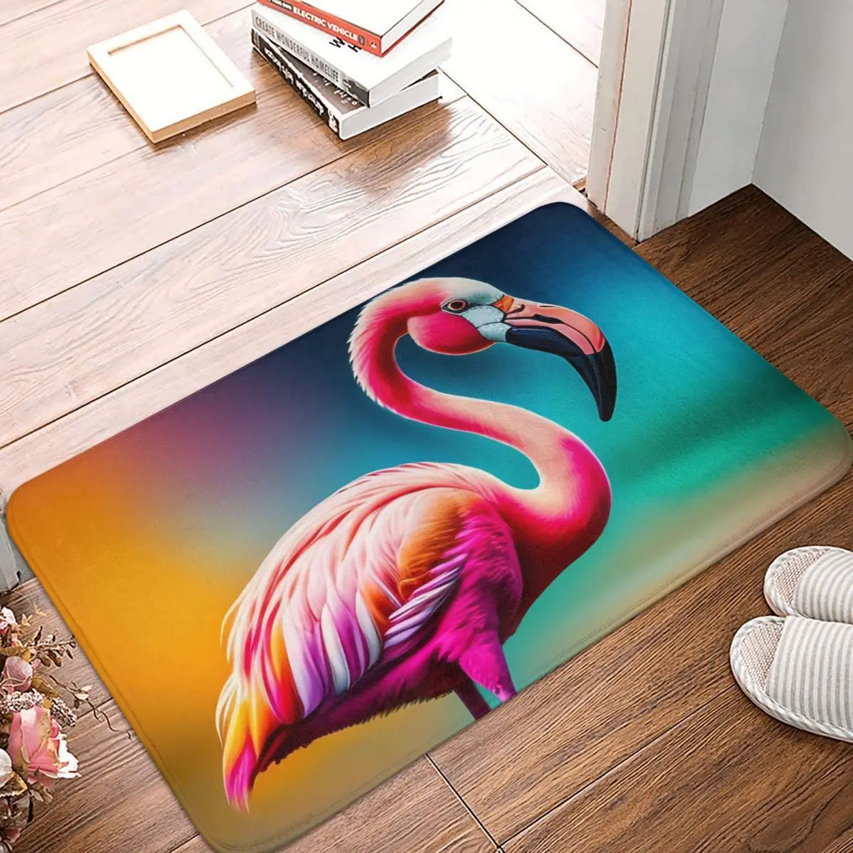 Pink Flamingo Bath Mat blue sky sun Bathroom Rug for Shower Home Decor Soft Velvet Soft Floor Mat Anti-Slip Pattern Toilet Mat