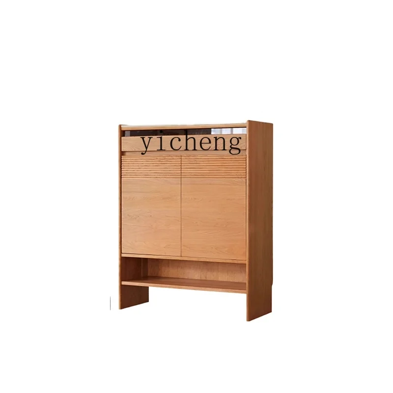 

TQH Solid Wood Shoe Cabinet Household Door Entrance Cabinet Cherry Wood Simple Modern Wall Locker Small Unit Side Cabinet