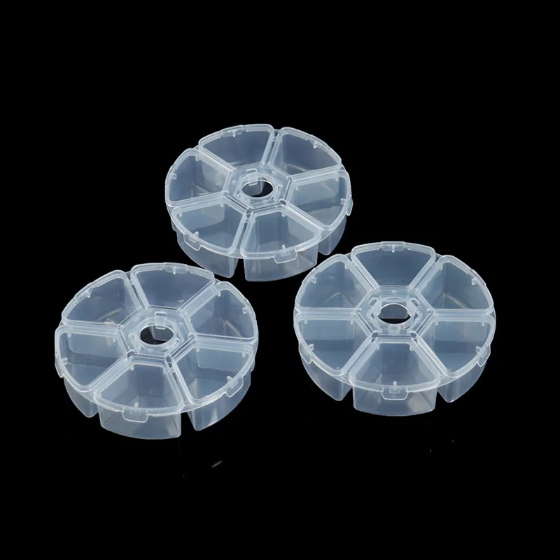 6/8 Slots Round Compartment Plastic Storage Box Adjustable Clear Jewelry Container for Beads Earrings Organizer