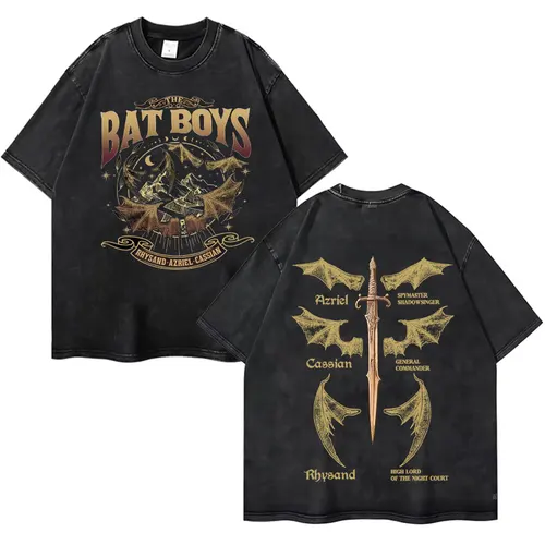 Imagen 2 del producto Camiseta lavada Vintage The Bat Boys Azriel Rhysand Cassian para hombre y mujer, camisetas cómodas Harajuku, ropa informal, camiseta de gran tamaño
