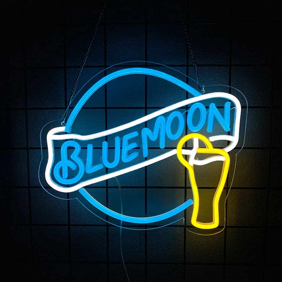 Blue Moon Neon Sign For Wall Decor,Light Up Sign For Man Cave Decor,Bar,Club,Restaurant,Party,Best Gift For Friends,Men